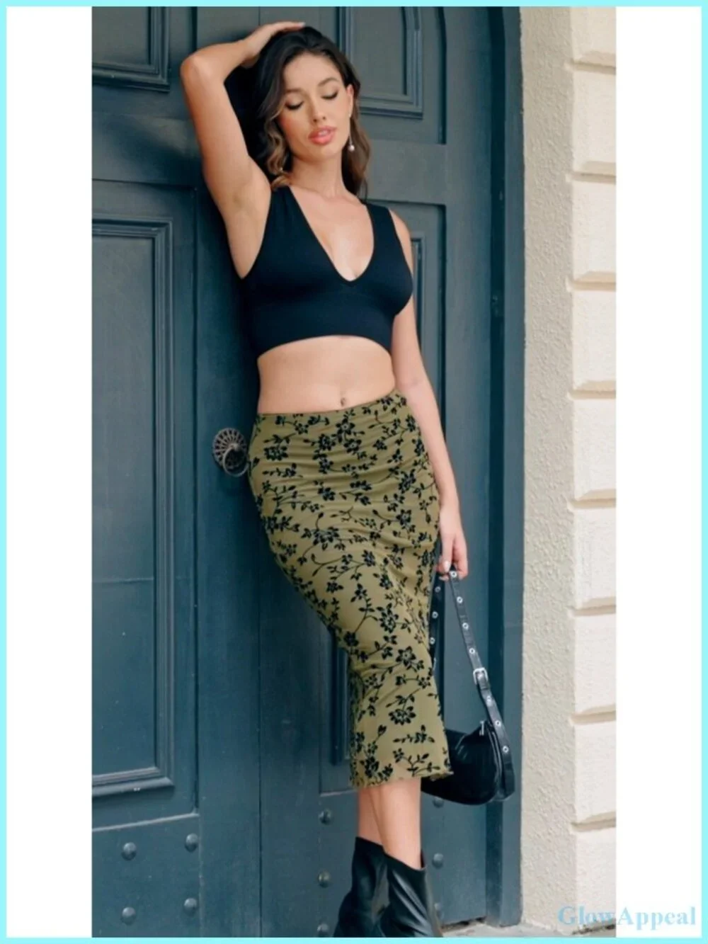 Women's Fishnet High Waisted Bodycon Skirt 90s Y2K Grunge Floral Goth Midi Skirt